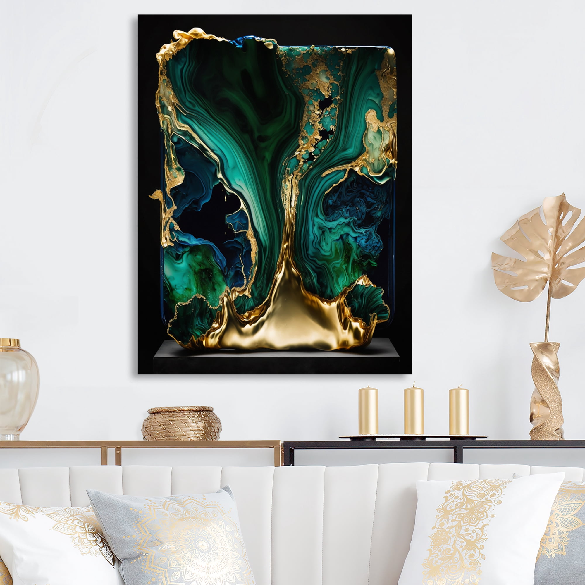 Designart Abstract Geode Marble Green And Blue I Canvas Wall Art