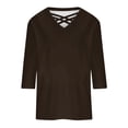 thumbnail image 2 of Ruyang 3/4 Length Sleeve Womens Tops Summer V Neck Blouses Trendy Stripe Gradient Shirts Dressy Casual Loose Tees Tops for Women, 2 of 5