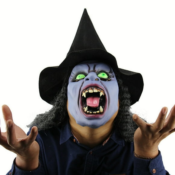 Máscara facial completa de látex con forma de bruja, disfraz de cosplay aterrador