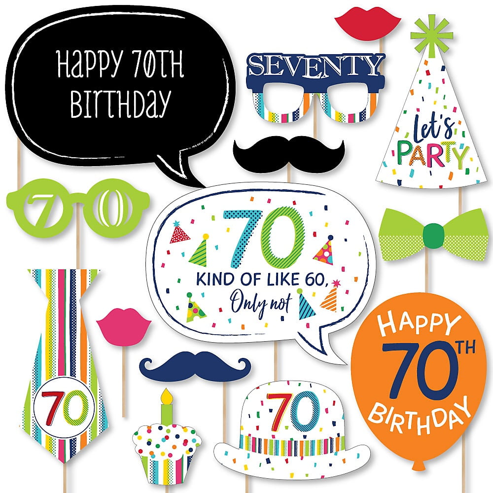 70th Birthday - Cheerful Happy Birthday - Colorful seventieth Birthday Party Photo Booth Props Kit - 20 Count 