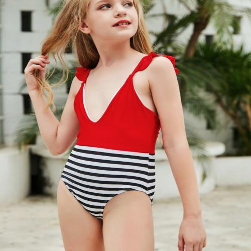 Babykea Girls Riding Horse Cartoon One Piece Swimsuit Quick Dry UPF 50 Ruffle 
