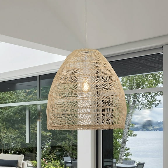 Luka Cream 1-Light Rattan Dome Basket Pendant Light