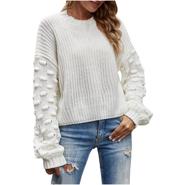 Blouse à Manches Longues pour Femmes Col Rond Manches Longues Grande Mode Tricot Blouse à Manches Longues