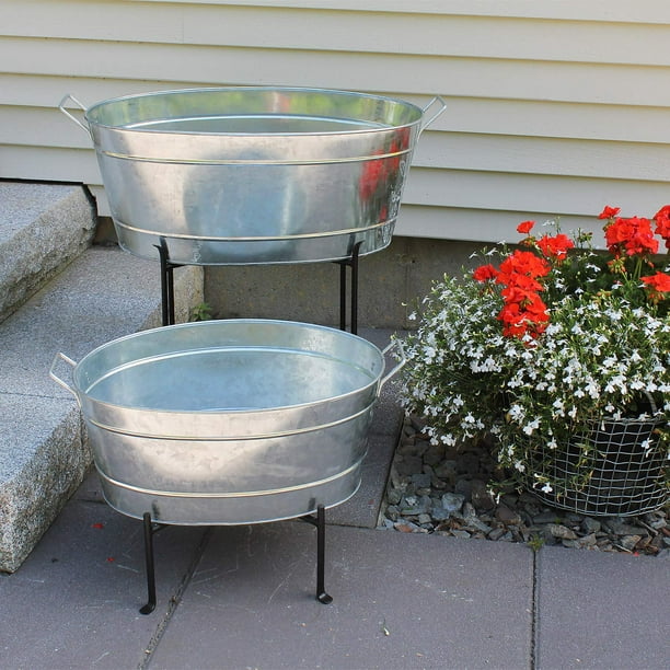 Achla C-55 Large Oval Galvanized Steel Tub - Galvanized Steel