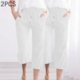 thumbnail image 3 of REALiKUN Capri Pants for Women Casual Drawstring Elastic High Waist Linen Pants Wide Leg Lounge Capris, 3 of 6
