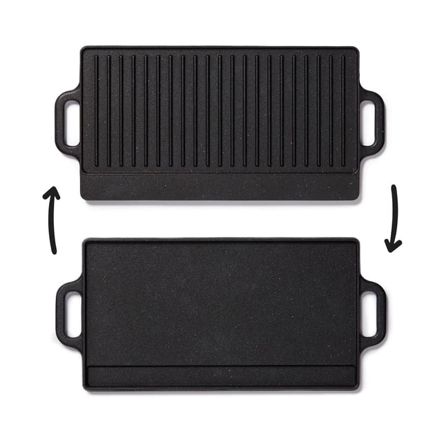 Starfrit The Rock Cast Iron Reversible Grill/Griddle, Durable Cast Iron, Non-Stick, Oven Safe, PFOA Free, Easy to Clean, Black