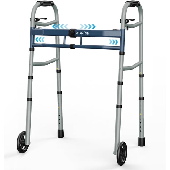 Agrish Narrow Walker for Small Doorways - Adjustable Width & Height, Folding, Aluminum Frame 400 lbs, for Seniors & Disabled