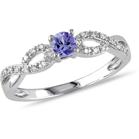1/6 Carat T.G.W. Tanzanite and Diamond Accent Sterling Silver Cross-Over Ring