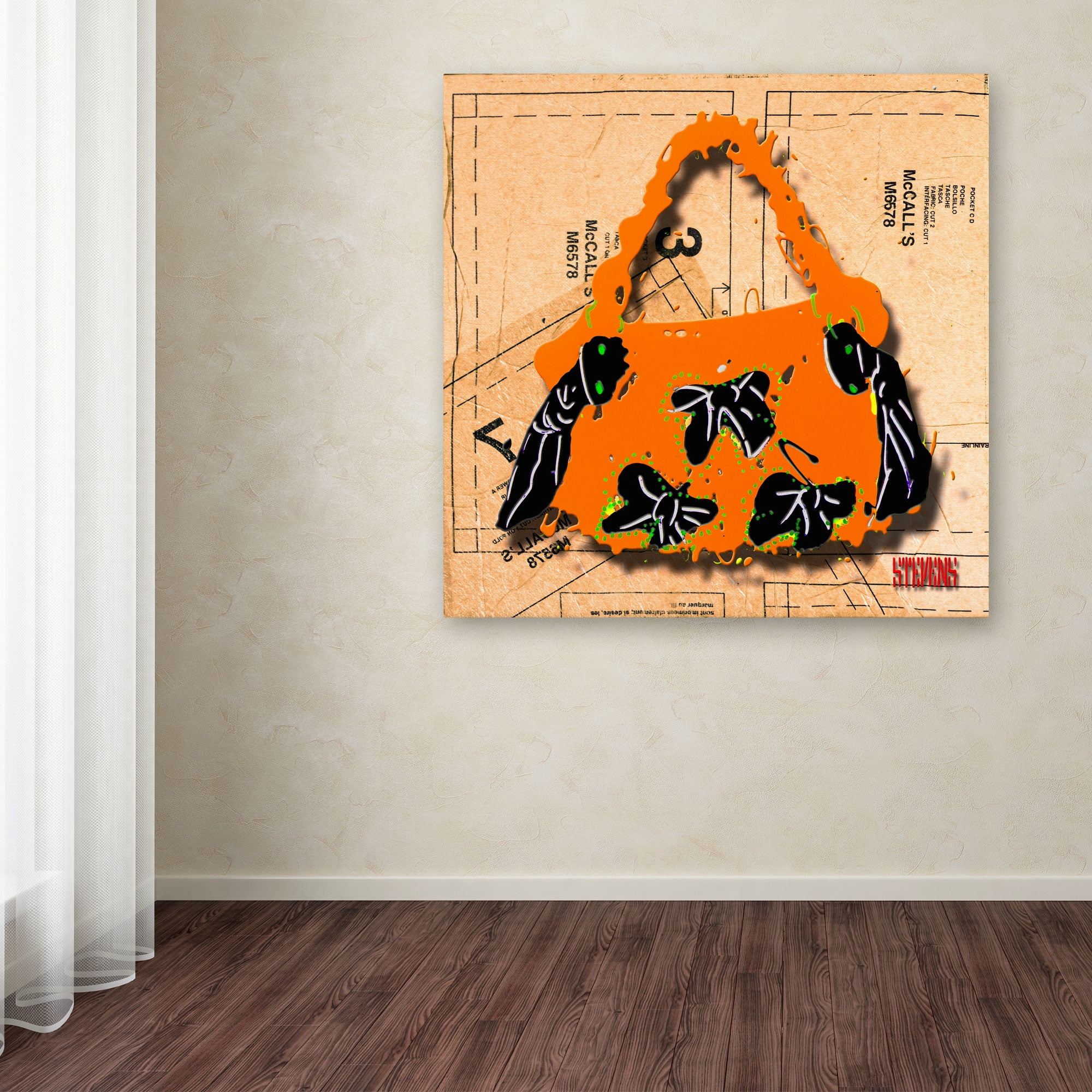 Trademark Fine Art "Bow Purse Black on Orange" Canvas Art by Roderick Stevens