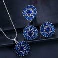 thumbnail image 2 of Cubic Zircon Blue Big Flower Pendent Earring Necklace Ring Set for Party Costume, 2 of 9
