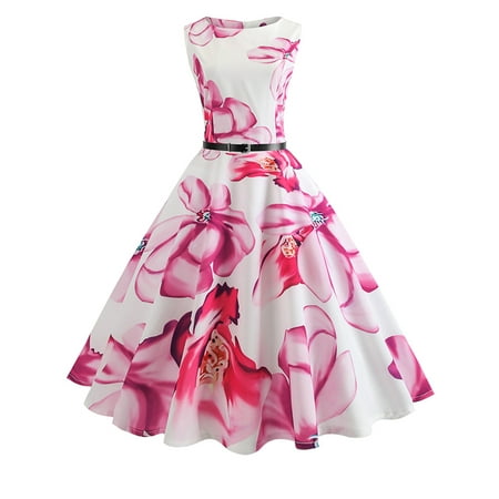 - Womens Floral Sleeveless Vintage Rockabilly 1950s Swing Skater Dresses