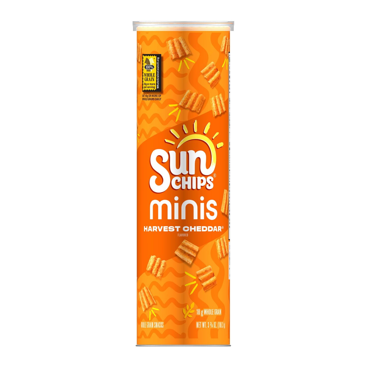 SunChips Minis, Harvest Cheddar Canister Snack Chips, 3.75 oz Canister