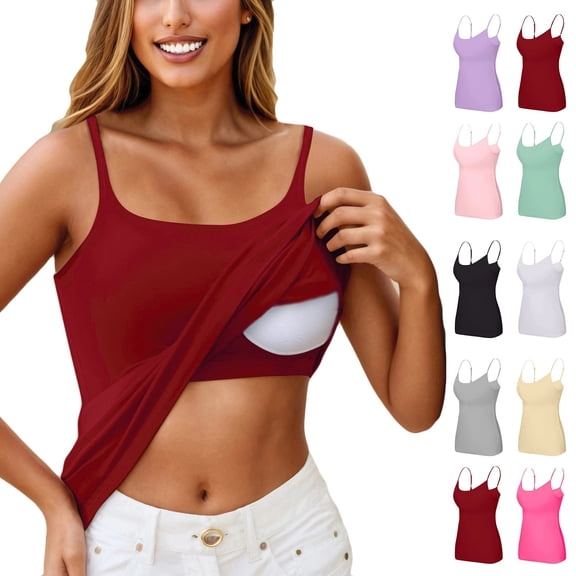 Women's Shelf Bra Camisole Tops, Adjustable Spaghetti Strap Cami Tank, Cotton Undershirts , #06 Wine 4XL