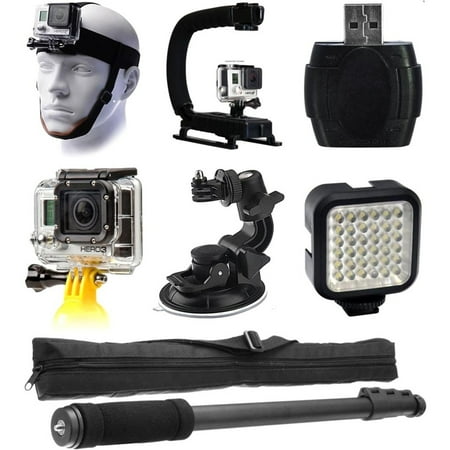 Bundle Helmet Strap Mount + Stabilization Handle + Selfie Stick for GoPro HERO4 Hero 4
