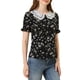 thumbnail image 4 of BLUSA FLORAL DE MANGA CORTA CON VOLANTES Y COLLAR PETER PAN PARA MUJERES CHIC EN NEGRO, 4 of 7
