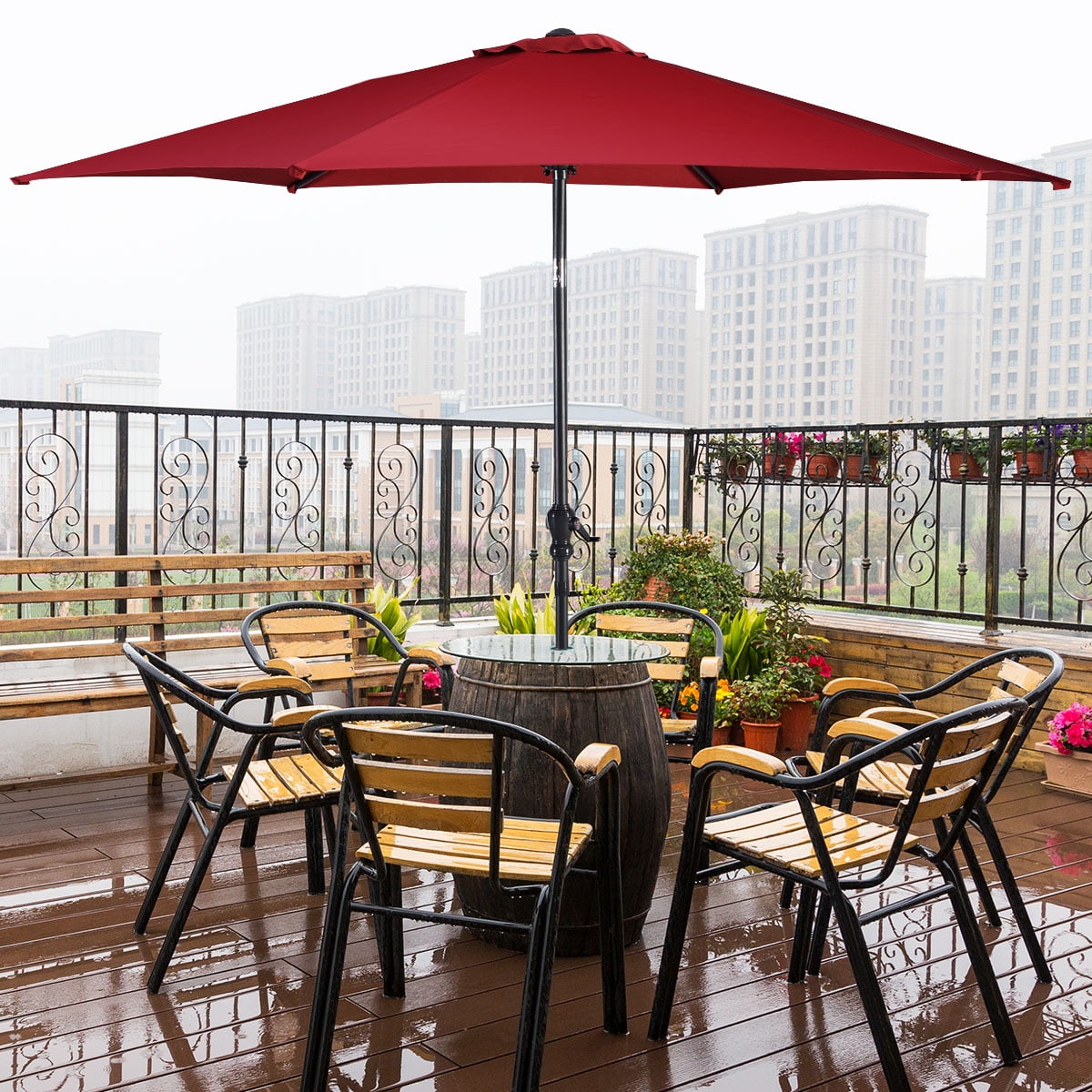 Details about   10ft Patio Umbrella with 6 Sturdy Ribs Outdoor Market Table Umbrellas Red 
