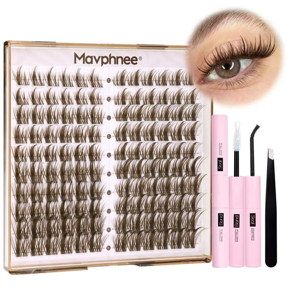 Kit de racimos de pestañas Mavphnee Brown Lash, marrón oscuro, 120 unidades