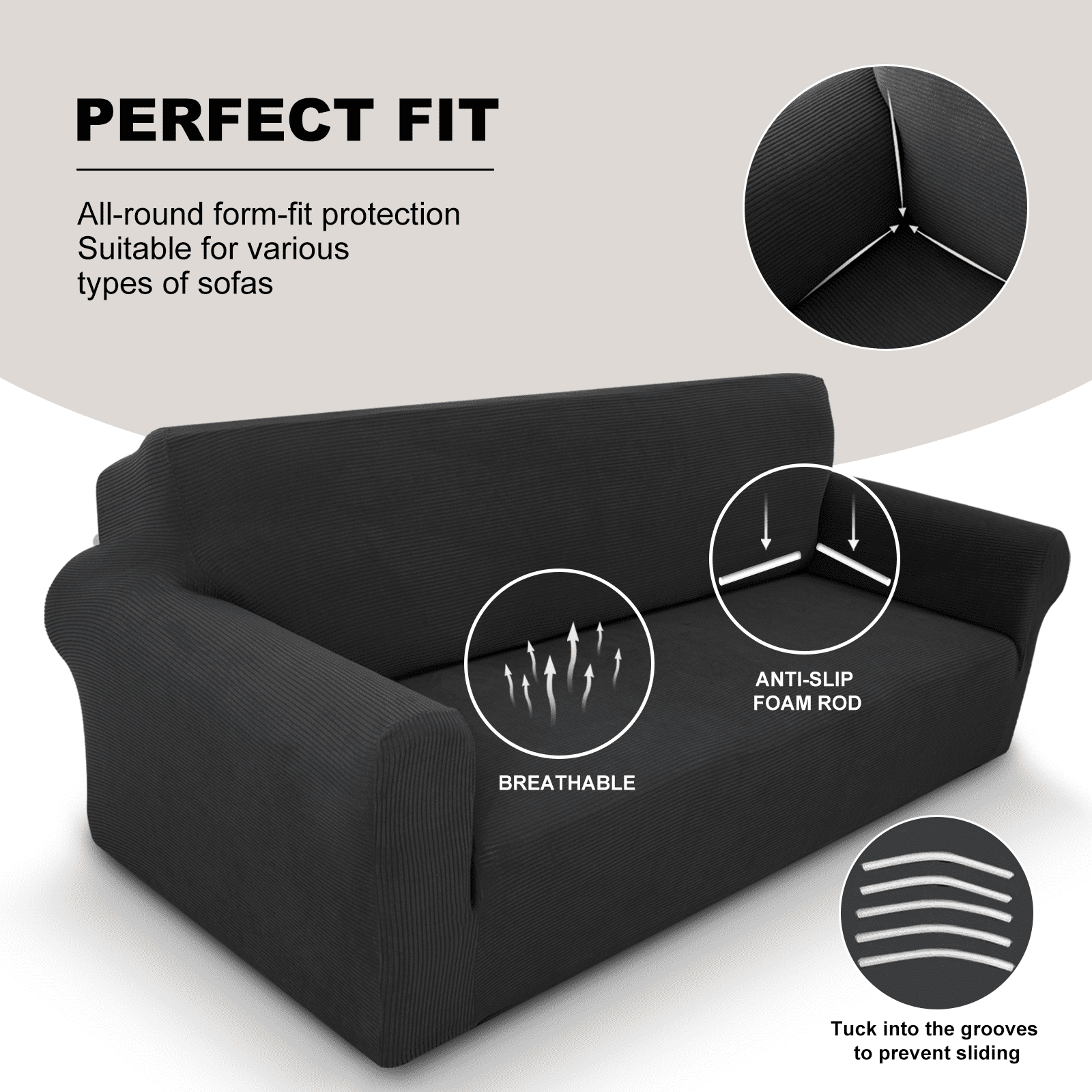 Sanmadrola Couch Covers for Dogs Sofa Covers Washable 100% Waterproof Non Slip Couch Covers Stretchable Machine Washable for Dogs Kids Pets, Black, Sofa