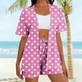 thumbnail image 3 of Mujeres largo cardigan con bolsillos estilo de moda suelto no posicionamiento impreso manga corta y pantalones cortos conjunto de bolsillo sudadera y pantalones conjunto para mujeres, 3 of 6