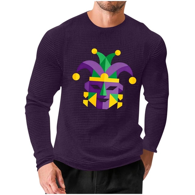 Camisetas Casuales de los Hombres de Moda Suelta Elástica Fitness Home Carnaval Impreso de Manga Larga con Cuello Redondo con Poliéster Suave, Top Transpirable