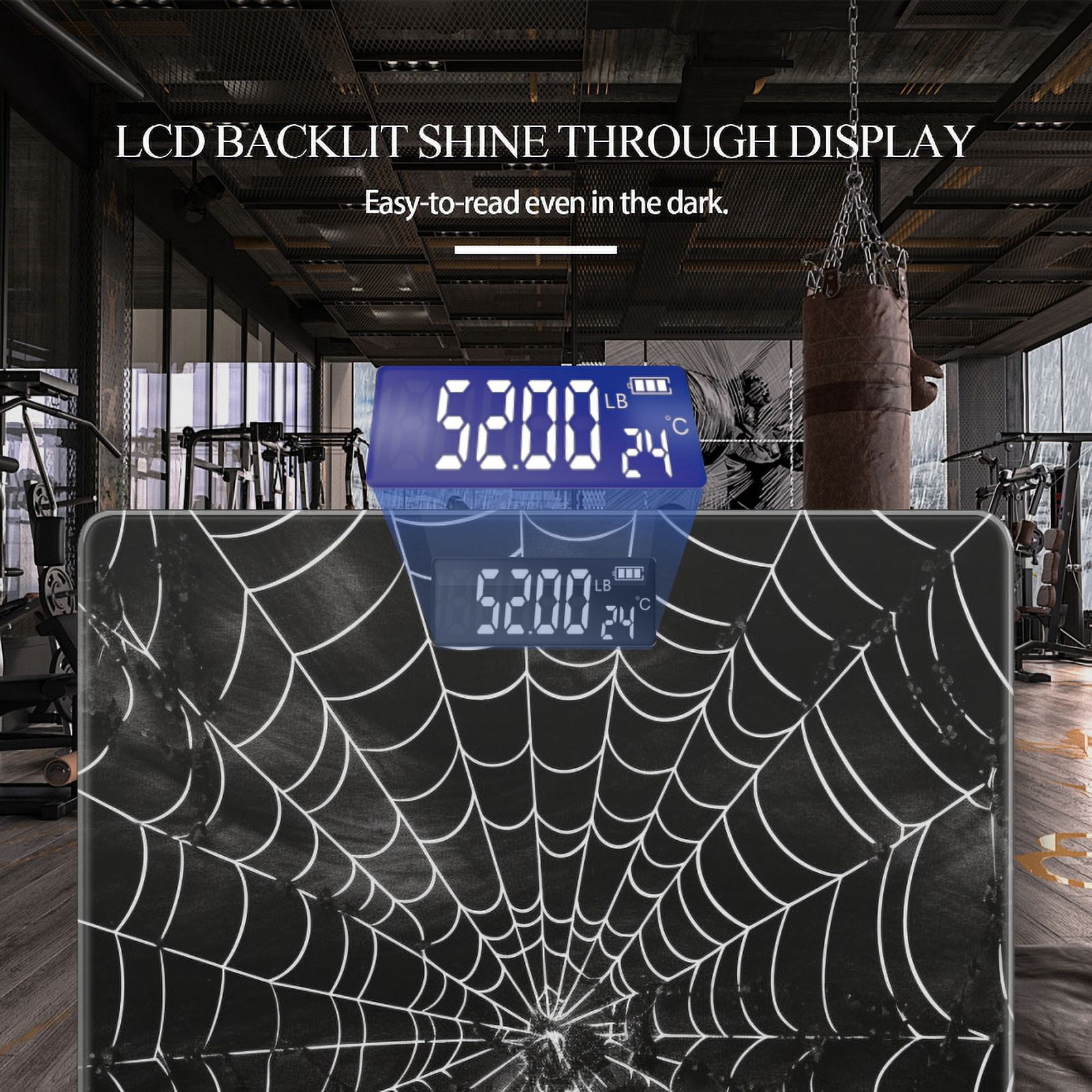 High Precision Body Weight Scale Smart Bathroom Scales with Large LCD Display(400lbs),Decorative for Bedroom-Black And White Illustration Of Spider Web Top View
