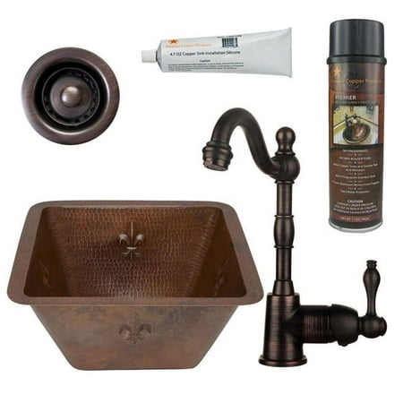 Square Mounting Holes - BSP4-BS15FDB2-B Dual Mount Copper 15 in. 0 Hole Square Fleur De Lis Bar Prep Sink in Oil Rubbed Bronze