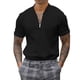 thumbnail image 1 of Blusa de manga corta con cuello alto y cremallera para hombre - Camisa informal de poliéster liso - Oficina/cita/fiesta de verano, 1 of 5