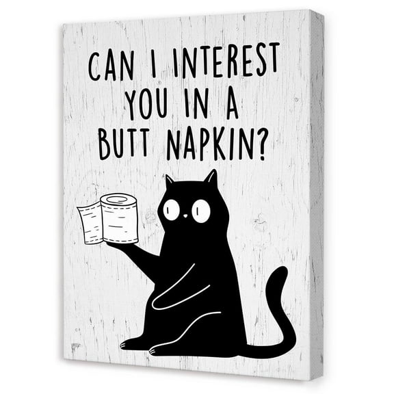 Black Cat Bathroom Wall Art,Humorous Bathroom Quotes Can I Interest You in a Butt Napkin Canvas Wall Decor for Toilet Restroom Washroom