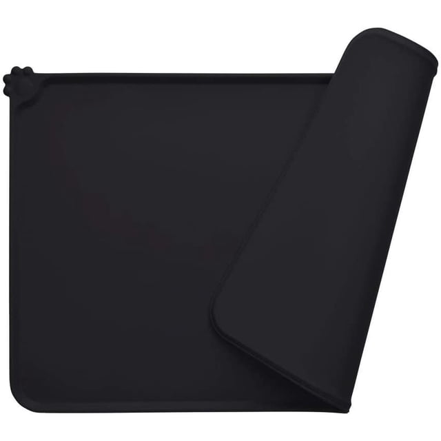 Alfombrilla negra para comedero de perro, de 47 x 30 cm, fabricada en silicona apta para uso alimentario (cumple con la normativa FDA), impermeable y antideslizante.