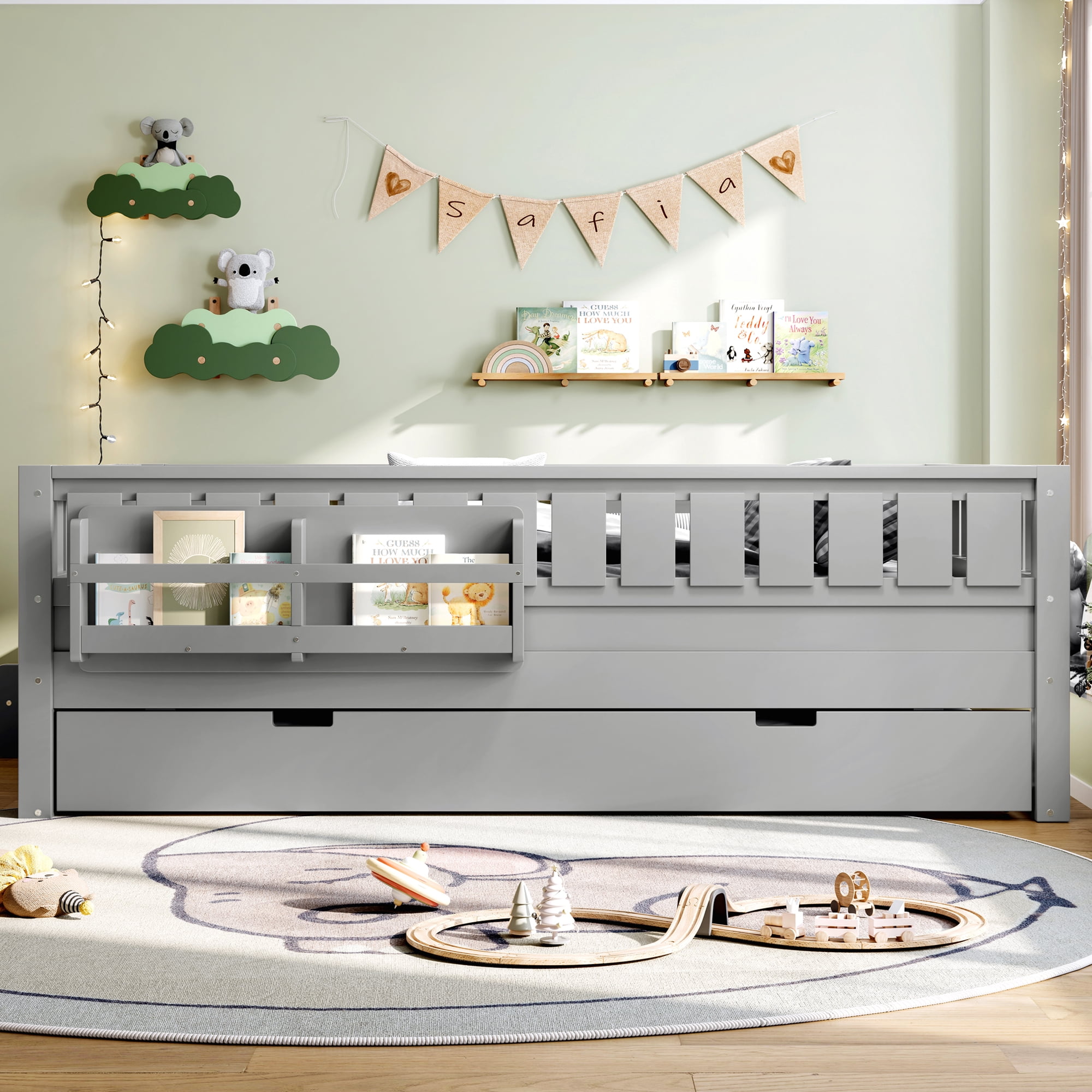 Full With Built-In Bookshelves And Small Staircase, High-Quality Safety Rails