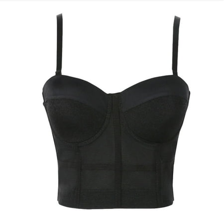 Rigardu Hot Sale!! Women s Mesh Bustier Crop Top Push Up Corset Tops Bra Women s Fishbone Underwear Slim Fit Comfortable and Breathable Bar Black L