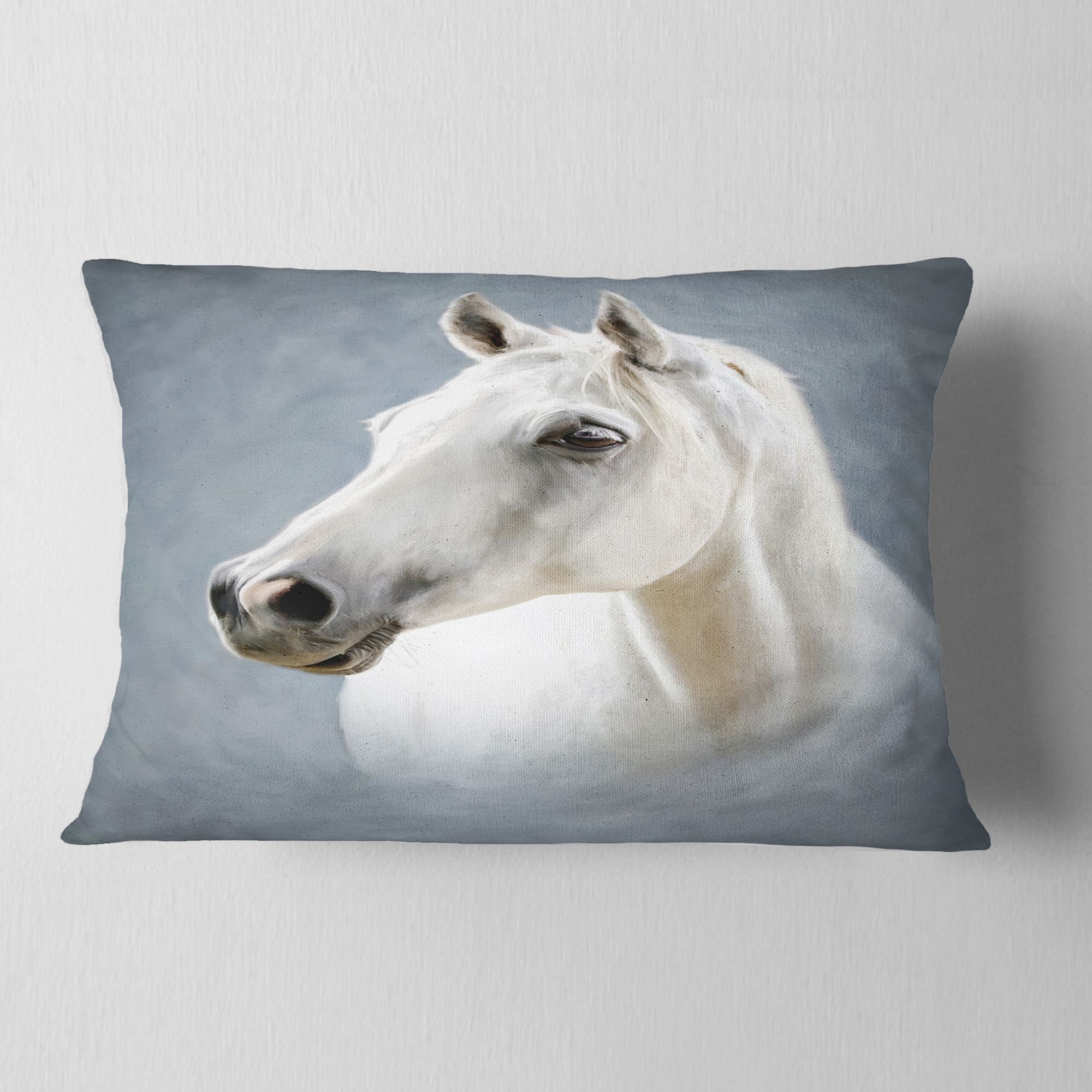 Designart A White Horse Alone - Animal Throw Pillow - 12x20