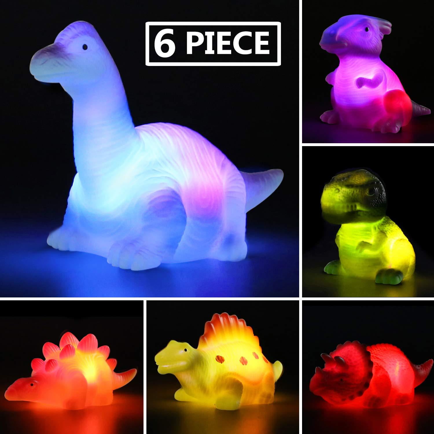 MAPIXO 6 Packs Light-Up Floating Dinosaur Bath Toys Set, for Baby Toddler Nephew in Birthday