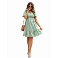 thumbnail image 3 of Womens Boho Dot Short Lace V Neck Short Sleeve Sundress Flowy A-Line Mini Dress Light green M, 3 of 10