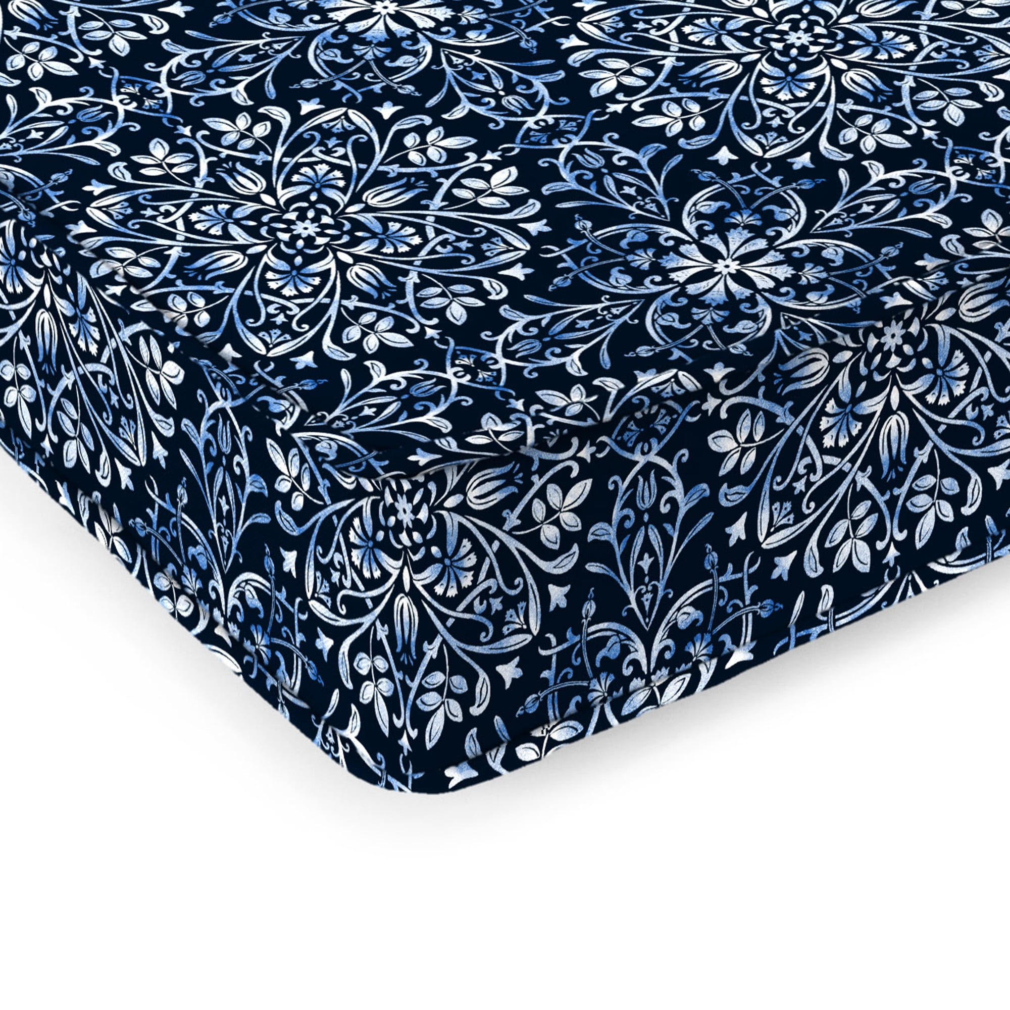Jordan Manufacturing 47" x 17" Dresden Midnight Navy Damask Rectangular Outdoor Settee Swing Bench Cushion with Ties and Welt