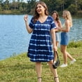 thumbnail image 3 of GRACE & GRANDEUR Women's Plus Size Dress Tie Dye Stripe V Neck Short Sleeve Summer Casual Midi T-shirt Dresses 2X Dark Blue, 3 of 8