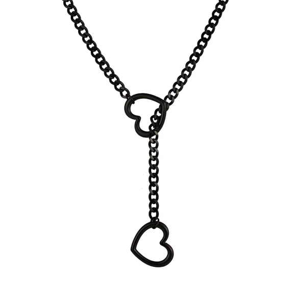 Roselia Women's Black Heart Lariat Necklace, Punk Gothic Adjustable Cuban Chain, 24 inches