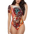 thumbnail image 1 of Balery Space Skeleton Art Body de cuello redondo de manga corta para mujer Tops de manga corta Tops básicos-Large, 1 of 7