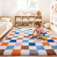 thumbnail image 2 of ZENELESS Fluffy Checkered Rug,5x7 Multicolor Soft Fuzzy Shag Shaggy Carpet for Living Room Bedroom Kids Room, Dorm Home Decor, 2 of 7