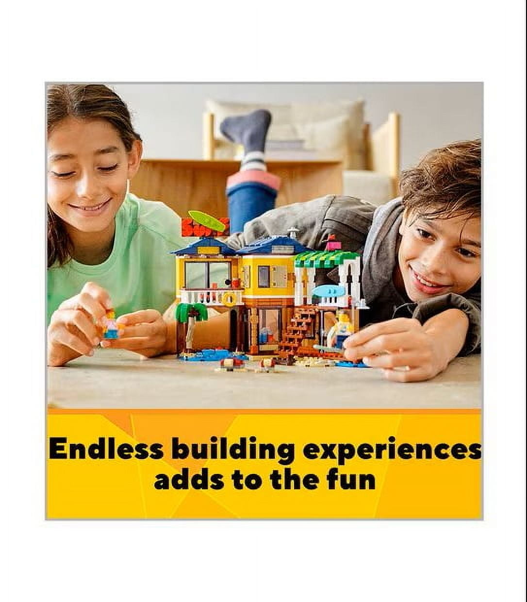 LEGO Creator 3 in 1 Surfer Beach House with 2 Minifigures and Dolphin Figure, Transforms from Surf Shack to Lighthouse to Pool House, Great Building Toy Set for Kids, Girls, and Boys Ages 8+, 31118