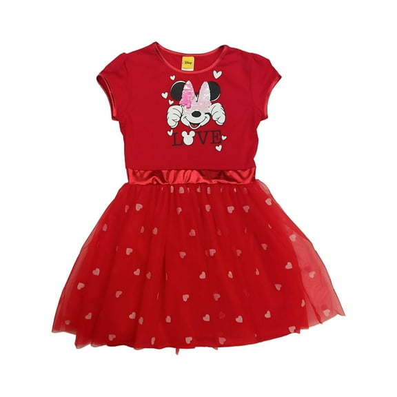 Disney Girls Red Polka Dot Minnie Mouse Love Valentines Day Tulle Dress X-Large