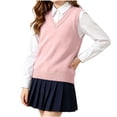 thumbnail image 2 of XRoczxe Kids V‑Neck Knit Vest, Unisex Boys Girls Solid‑Color Sleeveless Sweater Vest, Preppy School Casual Layering Tank Top, 2 of 8