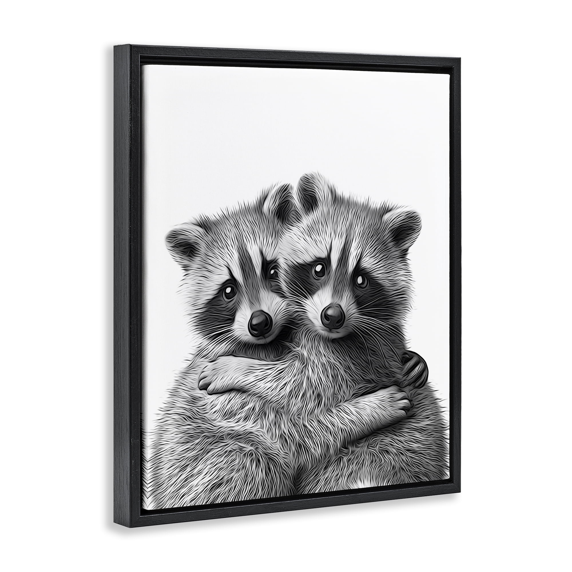 Stupell Industries Two Hugging Raccoons Animals & Insects Painting Black Floater Framed Art Print Wall Art, 17 x 21
