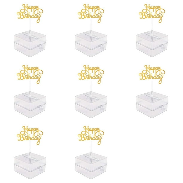 8X Juego de Hucha para Tartas, Molde para Hacer Tartas con Dinero, Hucha para Cajero Automático con Decoración para Tarta de Feliz Cumpleaños con Purpurina Dorada