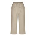 thumbnail image 5 of Dazajoo Cotton Linen Capris Pants for Women Summer Drawstring Elastic Waist Pants with Pockets 2024 Women's Loose Fit Solid Color Capris,Khaki,XL, 5 of 6