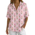 thumbnail image 2 of Endives Women's Linen Shirt Short Sleeve Shirt Collared Blouse for Women Casual Button Down Shirt Beach Vacation Outfits Hawaiian Shirt for Women Pink XXXL, 2 of 7