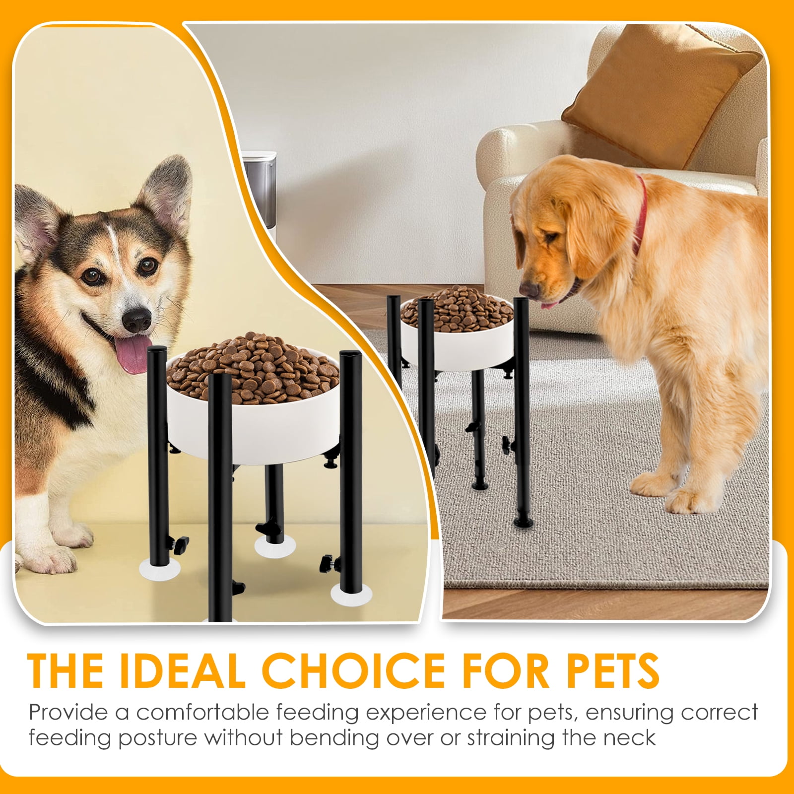Threns Adjustable Elevated Dog Bowl Stand Metal Raised Dog Bowl Stand Detachable Pet Water and Food Bowl Stand Anti Slip Raised Dog Food Bowl Stand for Large Medium and Small Dogs