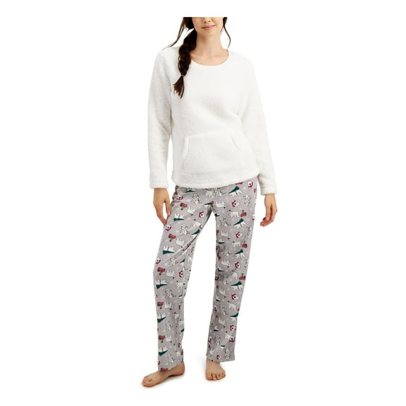 FAMILY PJs Sets Gray Pocketed Solid Long Sleeve Crew Neck Straight leg Sleepwear  Size S