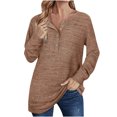 thumbnail image 1 of Tops de manga larga con cuello redondo y bolsillos de blusa con botones sólidos a la moda para mujer Fridja  bvmnju2070, 1 of 7