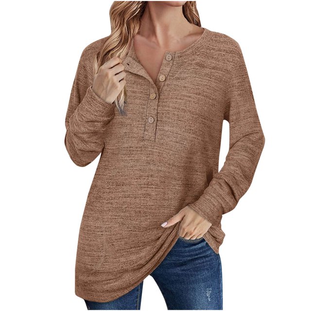 Tops de manga larga con cuello redondo y bolsillos de blusa con botones sólidos a la moda para mujer Fridja bvmnju2070